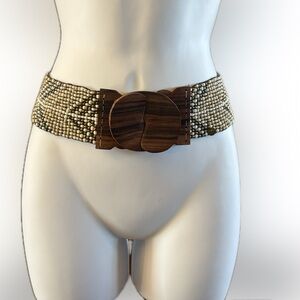 Cocobelle Beaded Stretch Elastic Belt With Wooden Closure